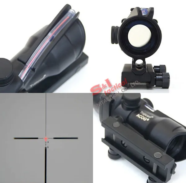 4x32 ACOG Style Optical Tactical Scope W/ Red Fiber Crosshair re