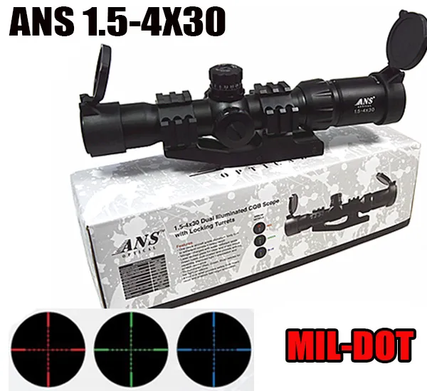 ANS 1.5-4X30 RGB Tri-illuminated Mil Dot Reticle CQB Riflescope