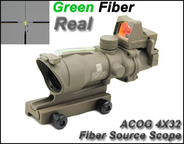 New Tactical ACOG 4x32 Mini Red Dot Scope With Real green fiber