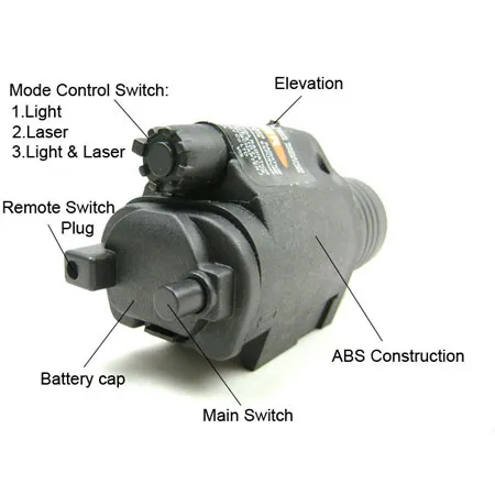 QD M6 LED Tactical Flashlight Red Laser Combo Sight-Black